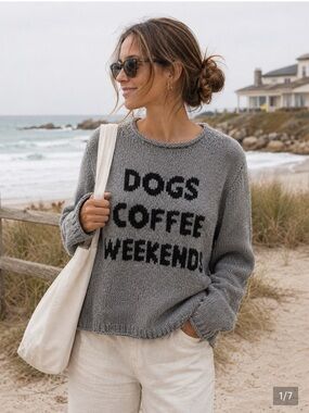 Wooden Ships by Paola Buendia Dogs Coffee Weekends Sweater